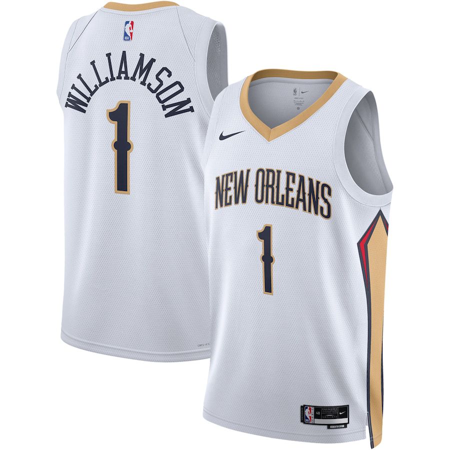Men New Orleans Pelicans #1 Zion Williamson Nike White Association Edition 2022-23 Swingman NBA Jersey->customized nba jersey->Custom Jersey